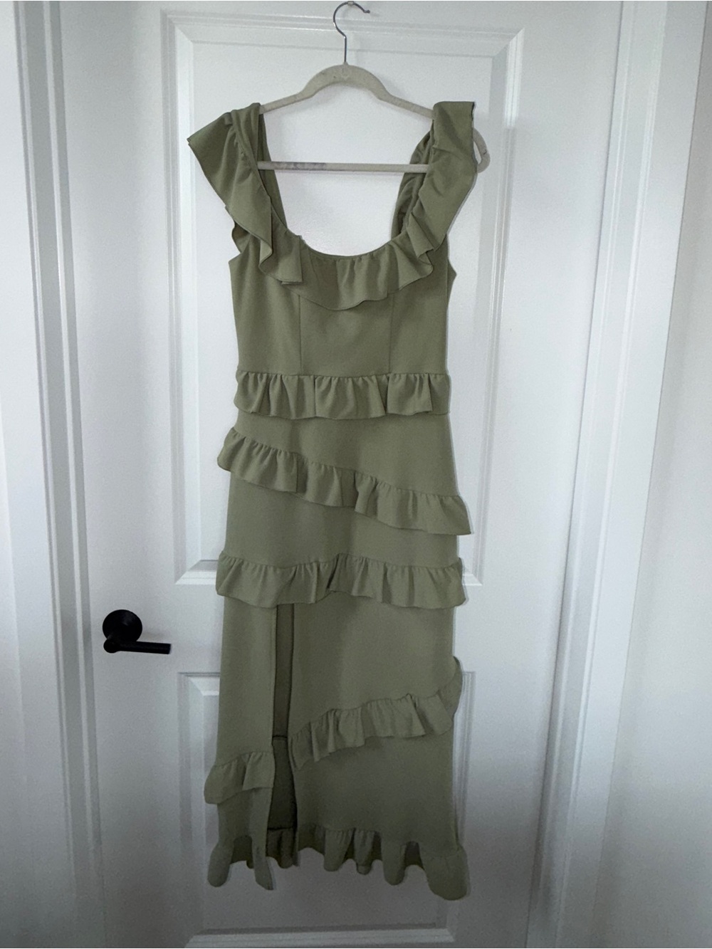 Show Me Your Mumu Greta Dress Sage Green Ruffle Midi Dress Size M
